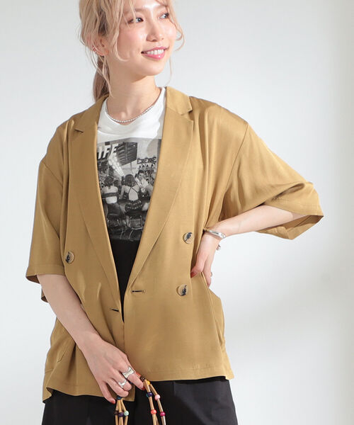 Ray BEAMS（レイビームス）の「Ray BEAMS / ベルテッド ハーフスリーブ ジャケット（テーラードジャケット・レディース・ダークブラウン/イエロー系その他5・ONE SIZE）」の15枚目の写真