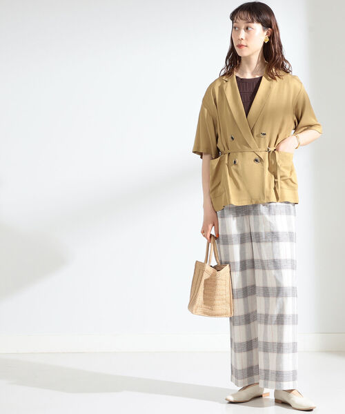 Ray BEAMS（レイビームス）の「Ray BEAMS / ベルテッド ハーフスリーブ ジャケット（テーラードジャケット・レディース・ダークブラウン/イエロー系その他5・ONE SIZE）」の18枚目の写真