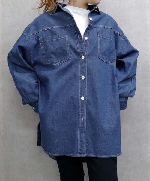 UNDERWRAPS(アンダーラップス)の「UNDERWRAPS / アンダーラップス BIGデニムシャツ (M3)(シャツ/ブラウス・レディース・ケミカルウォッシュ/インディゴブルー・M/L)」の3枚目の写真