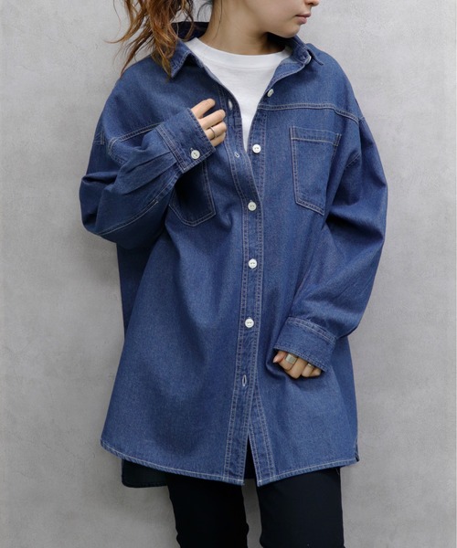 UNDERWRAPS(アンダーラップス)の「UNDERWRAPS / アンダーラップス BIGデニムシャツ (M3)(シャツ/ブラウス・レディース・ケミカルウォッシュ/インディゴブルー・M/L)」の6枚目の写真