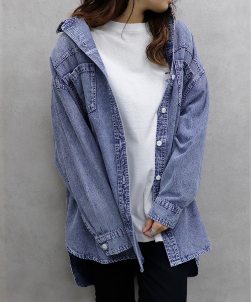 UNDERWRAPS(アンダーラップス)の「UNDERWRAPS / アンダーラップス BIGデニムシャツ (M3)(シャツ/ブラウス・レディース・ケミカルウォッシュ/インディゴブルー・M/L)」の9枚目の写真