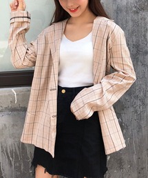 Girly Doll（ガーリードール）の「チェックテーラード ロングジャケット（テーラードジャケット）」