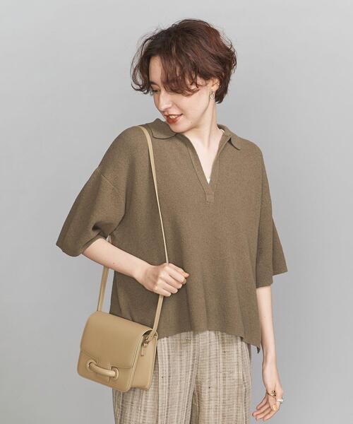 BEAUTY&YOUTH UNITED ARROWS（ビューティーアンドユースユナイテッドアローズ）の「BY ループヤーンスキッパー5分袖ニットプルオーバー -ウォッシャブル-（ニット/セーター・レディース・モカ/ナチュラル・FREE）」の2枚目の写真