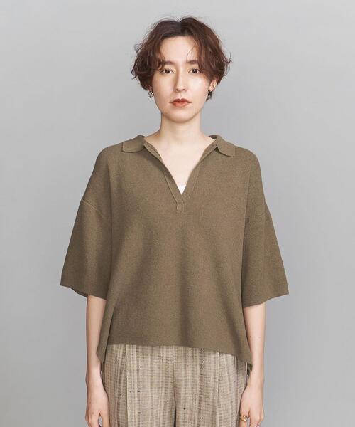BEAUTY&YOUTH UNITED ARROWS（ビューティーアンドユースユナイテッドアローズ）の「BY ループヤーンスキッパー5分袖ニットプルオーバー -ウォッシャブル-（ニット/セーター・レディース・モカ/ナチュラル・FREE）」の11枚目の写真