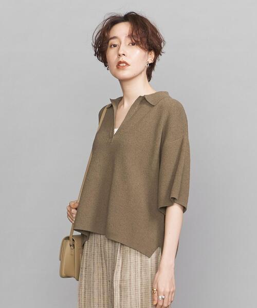 BEAUTY&YOUTH UNITED ARROWS（ビューティーアンドユースユナイテッドアローズ）の「BY ループヤーンスキッパー5分袖ニットプルオーバー -ウォッシャブル-（ニット/セーター・レディース・モカ/ナチュラル・FREE）」の7枚目の写真