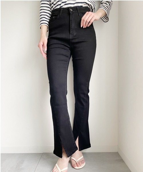 Alite cloth(アリーテクロス)の「スーパーストレッチスリットレギンス風デニム(デニムパンツ・レディース・ブラック/ブルー・S/M)」の7枚目の写真