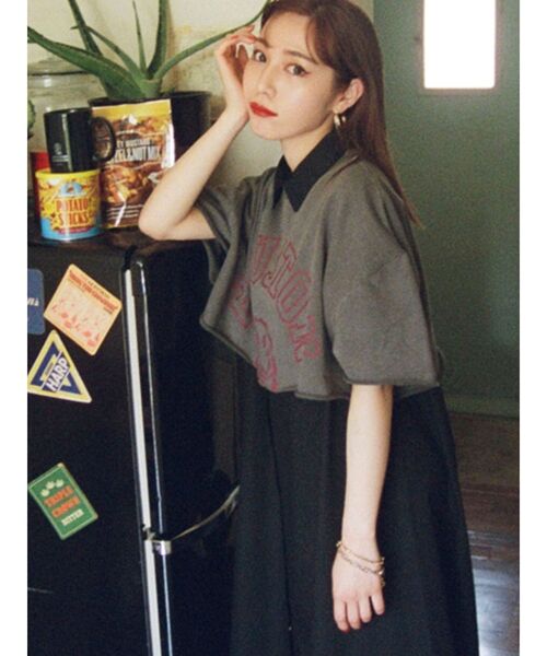 jouetie（ジュエティ）の「カレッジレイヤードシャツワンピース【クロップド】（ワンピース・レディース・アイボリー/ブラック/ネイビー・MEDIUM）」の7枚目の写真