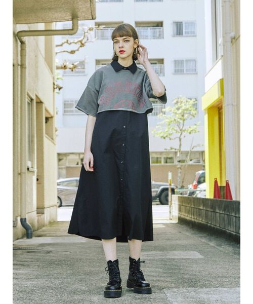 jouetie（ジュエティ）の「カレッジレイヤードシャツワンピース【クロップド】（ワンピース・レディース・アイボリー/ブラック/ネイビー・MEDIUM）」の16枚目の写真