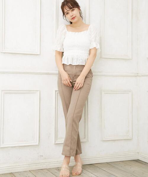 Allamanda（アラマンダ）の「シャーリングトップス／A（Tシャツ/カットソー・レディース・パープル/ブラック/オフホワイト・M）」の12枚目の写真