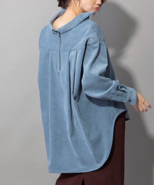 Munich(ミューニック)の「ストレッチコーデュロイバックジップシャツブラウス(セットアップ可)(シャツ/ブラウス・レディース・ベージュ/アイボリー/ダークグレー/グレイッシュブルー・FREE)」の9枚目の写真