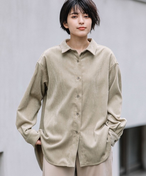 Munich(ミューニック)の「ストレッチコーデュロイバックジップシャツブラウス(セットアップ可)(シャツ/ブラウス・レディース・ベージュ/アイボリー/ダークグレー/グレイッシュブルー・FREE)」の14枚目の写真
