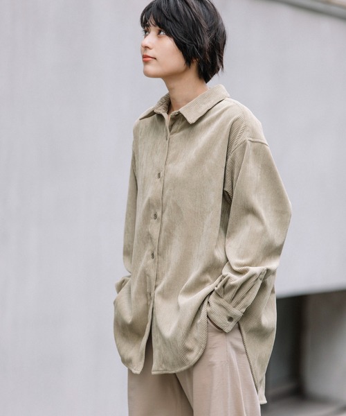 Munich(ミューニック)の「ストレッチコーデュロイバックジップシャツブラウス(セットアップ可)(シャツ/ブラウス・レディース・ベージュ/アイボリー/ダークグレー/グレイッシュブルー・FREE)」の15枚目の写真