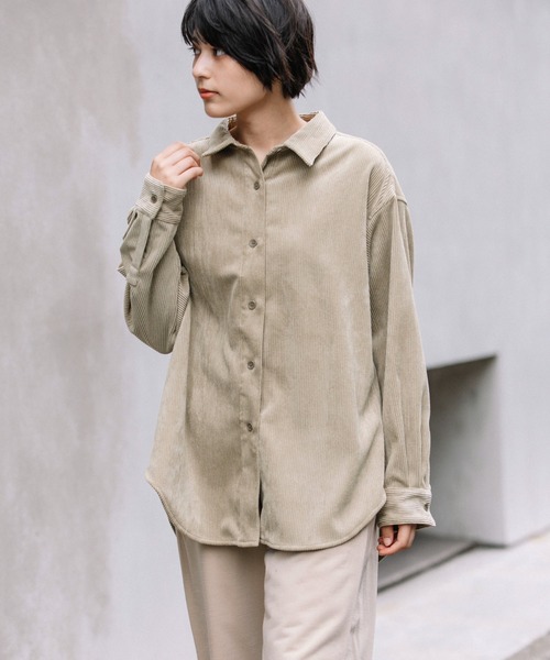 Munich(ミューニック)の「ストレッチコーデュロイバックジップシャツブラウス(セットアップ可)(シャツ/ブラウス・レディース・ベージュ/アイボリー/ダークグレー/グレイッシュブルー・FREE)」の13枚目の写真