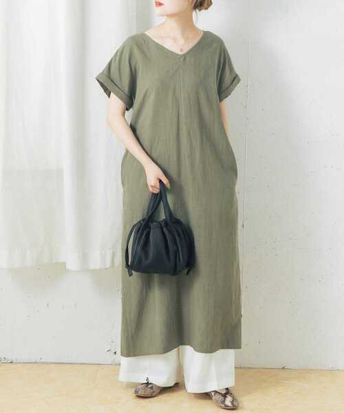 URBAN RESEARCH ROSSO（アーバンリサーチロッソ）の「リネン混コクーンワンピース（ワンピース・レディース・チャコールグレー/カーキ/ピンク系その他・FREE）」の7枚目の写真