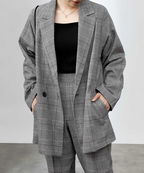 COLONY 2139（コロニートゥーワンスリーナイン）の「TR先染ダブルブレストテーラードジャケット(セットアップ可)（テーラードジャケット・レディース・ブラウン/グレー・LARGE/MEDIUM）」の20枚目の写真