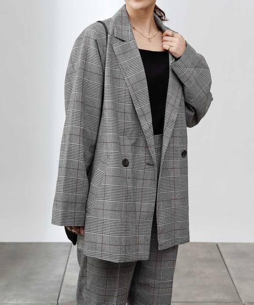 COLONY 2139（コロニートゥーワンスリーナイン）の「TR先染ダブルブレストテーラードジャケット(セットアップ可)（テーラードジャケット・レディース・ブラウン/グレー・LARGE/MEDIUM）」の4枚目の写真