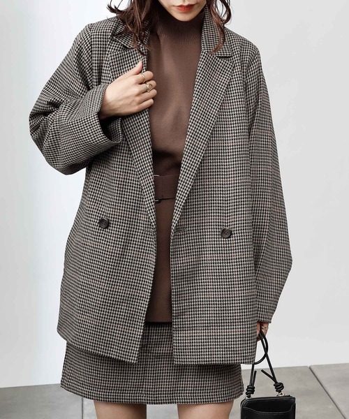 COLONY 2139（コロニートゥーワンスリーナイン）の「TR先染ダブルブレストテーラードジャケット(セットアップ可)（テーラードジャケット・レディース・ブラウン/グレー・LARGE/MEDIUM）」の9枚目の写真