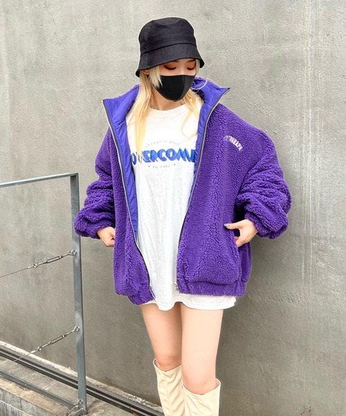 RASVOA(ラスボア)の「カレッジロゴオーバーボアブルゾン(ブルゾン・レディース・ブラック/パープル/グリーン・FREE)」の15枚目の写真