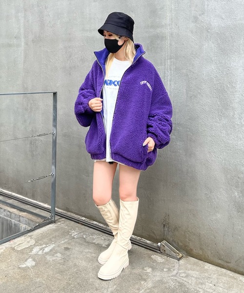 RASVOA(ラスボア)の「カレッジロゴオーバーボアブルゾン(ブルゾン・レディース・ブラック/パープル/グリーン・FREE)」の17枚目の写真