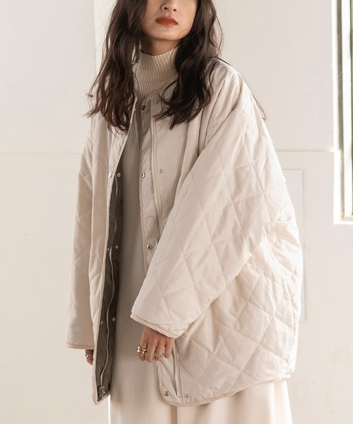 EUCLAID（エウクレイド）の「中わたキルトリバーシブルジャケット（ノーカラージャケット・レディース・ブラック/ブラウン/オフホワイト/カーキ・FREE）」の8枚目の写真
