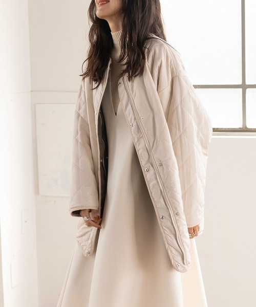 EUCLAID（エウクレイド）の「中わたキルトリバーシブルジャケット（ノーカラージャケット・レディース・ブラック/ブラウン/オフホワイト/カーキ・FREE）」の9枚目の写真