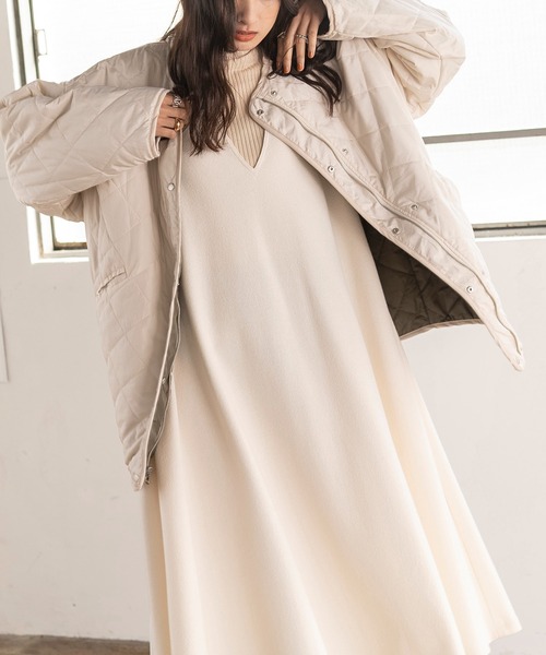 EUCLAID（エウクレイド）の「中わたキルトリバーシブルジャケット（ノーカラージャケット・レディース・ブラック/ブラウン/オフホワイト/カーキ・FREE）」の12枚目の写真