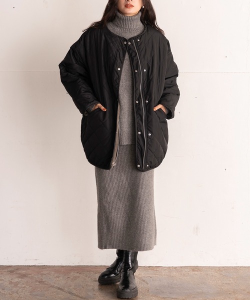 EUCLAID（エウクレイド）の「中わたキルトリバーシブルジャケット（ノーカラージャケット・レディース・ブラック/ブラウン/オフホワイト/カーキ・FREE）」の21枚目の写真