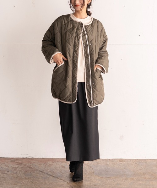 EUCLAID（エウクレイド）の「中わたキルトリバーシブルジャケット（ノーカラージャケット・レディース・ブラック/ブラウン/オフホワイト/カーキ・FREE）」の22枚目の写真