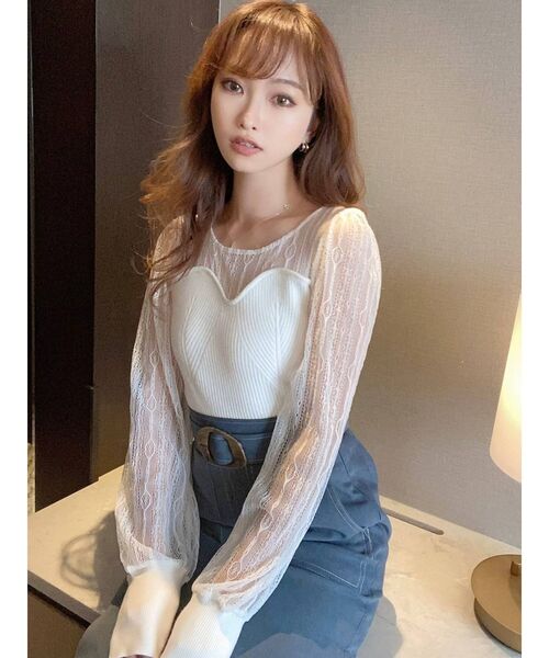 RESEXXY（リゼクシー）の「パフスリーブレースコンビニット（ニット/セーター・レディース・グリーン/ブラック/オフホワイト・FREE）」の16枚目の写真