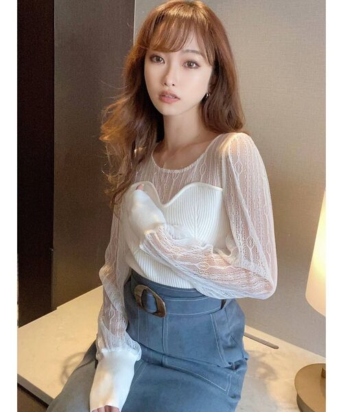 RESEXXY（リゼクシー）の「パフスリーブレースコンビニット（ニット/セーター・レディース・グリーン/ブラック/オフホワイト・FREE）」の8枚目の写真