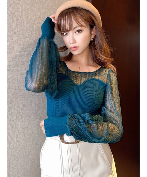 RESEXXY（リゼクシー）の「パフスリーブレースコンビニット（ニット/セーター・レディース・グリーン/ブラック/オフホワイト・FREE）」の20枚目の写真