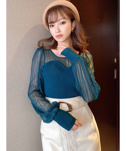 RESEXXY（リゼクシー）の「パフスリーブレースコンビニット（ニット/セーター・レディース・グリーン/ブラック/オフホワイト・FREE）」の13枚目の写真