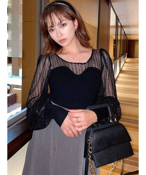 RESEXXY（リゼクシー）の「パフスリーブレースコンビニット（ニット/セーター・レディース・グリーン/ブラック/オフホワイト・FREE）」の21枚目の写真