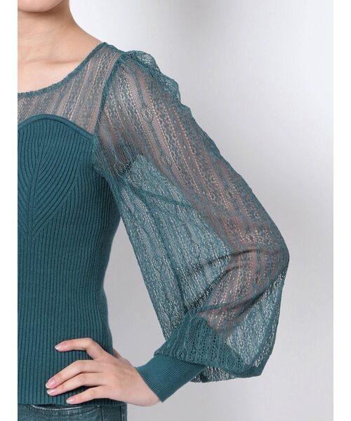 RESEXXY（リゼクシー）の「パフスリーブレースコンビニット（ニット/セーター・レディース・グリーン/ブラック/オフホワイト・FREE）」の7枚目の写真