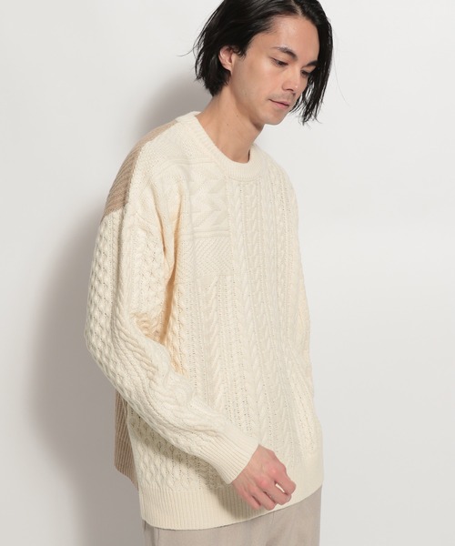 niko and...（ニコアンド）の「アラン柄BIGニットプルオーバー（ニット/セーター・メンズ・ネイビー/ブラウン/アイボリー・MEDIUM/LARGE）」の2枚目の写真