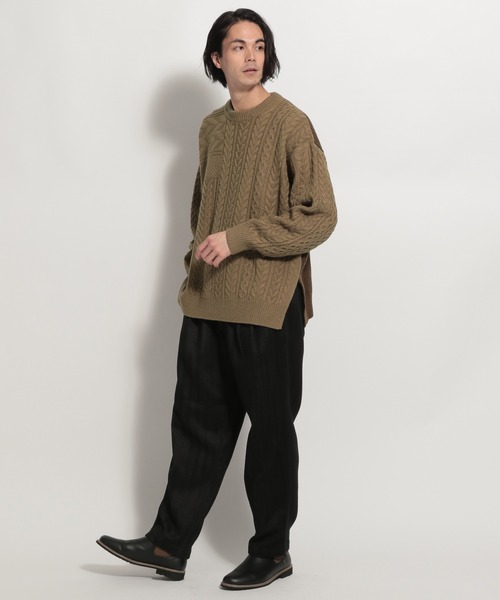 niko and...（ニコアンド）の「アラン柄BIGニットプルオーバー（ニット/セーター・メンズ・ネイビー/ブラウン/アイボリー・MEDIUM/LARGE）」の4枚目の写真