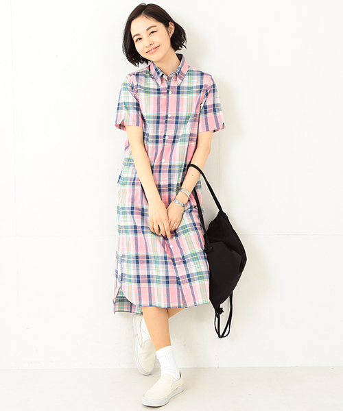 BEAMS BOY（ビームスボーイ）の「BEAMS BOY / マドラス ボタンダウン シャツワンピース（シャツワンピース・レディース・ピンク/レッド/ネイビー・ONE SIZE）」の3枚目の写真