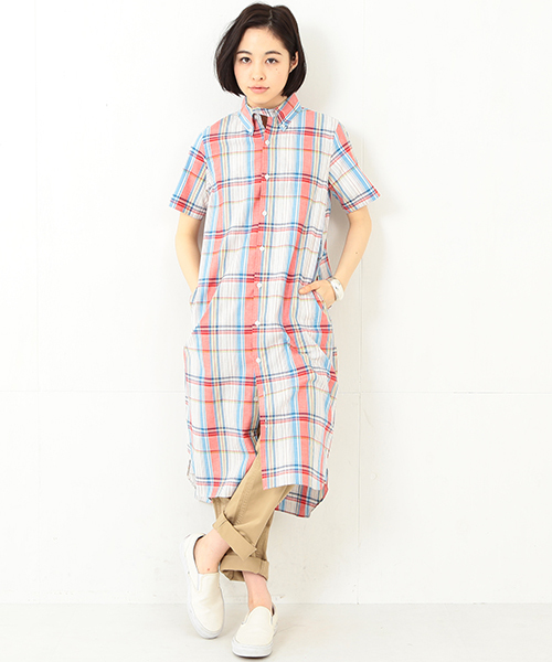BEAMS BOY（ビームスボーイ）の「BEAMS BOY / マドラス ボタンダウン シャツワンピース（シャツワンピース・レディース・ピンク/レッド/ネイビー・ONE SIZE）」の18枚目の写真