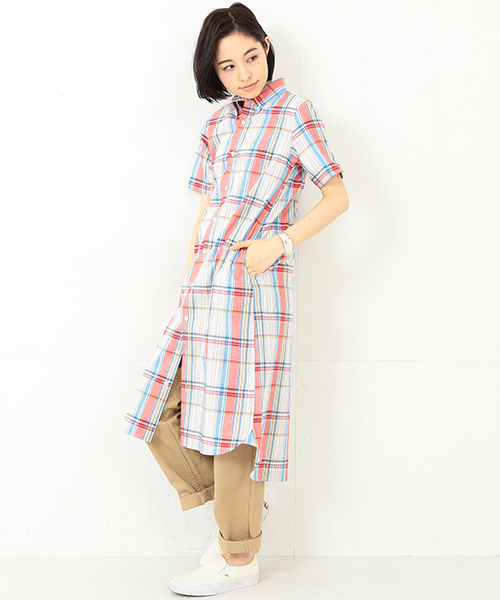 BEAMS BOY（ビームスボーイ）の「BEAMS BOY / マドラス ボタンダウン シャツワンピース（シャツワンピース・レディース・ピンク/レッド/ネイビー・ONE SIZE）」の19枚目の写真