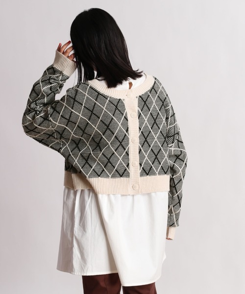 cepo(セポ)の「【SET ITEM】アーガイルショートニットカーディガン+ティアードシャツワンピース(カーディガン/ボレロ・レディース・ブラック/パープル/ライム・M)」の4枚目の写真