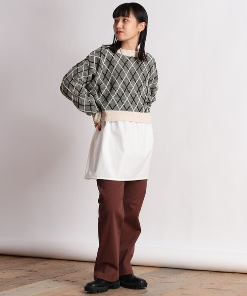 cepo(セポ)の「【SET ITEM】アーガイルショートニットカーディガン+ティアードシャツワンピース(カーディガン/ボレロ・レディース・ブラック/パープル/ライム・M)」の5枚目の写真