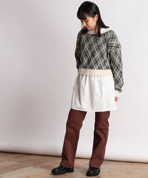 cepo(セポ)の「【SET ITEM】アーガイルショートニットカーディガン+ティアードシャツワンピース(カーディガン/ボレロ・レディース・ブラック/パープル/ライム・M)」の6枚目の写真