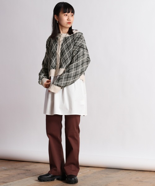 cepo(セポ)の「【SET ITEM】アーガイルショートニットカーディガン+ティアードシャツワンピース(カーディガン/ボレロ・レディース・ブラック/パープル/ライム・M)」の8枚目の写真
