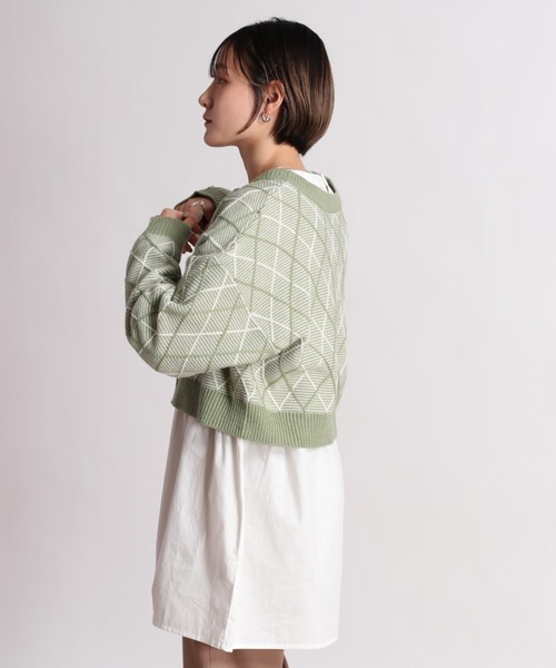 cepo(セポ)の「【SET ITEM】アーガイルショートニットカーディガン+ティアードシャツワンピース(カーディガン/ボレロ・レディース・ブラック/パープル/ライム・M)」の11枚目の写真