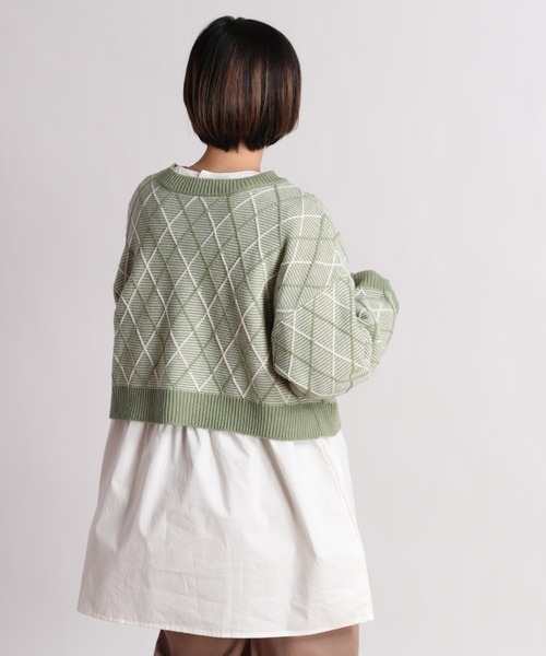 cepo(セポ)の「【SET ITEM】アーガイルショートニットカーディガン+ティアードシャツワンピース(カーディガン/ボレロ・レディース・ブラック/パープル/ライム・M)」の12枚目の写真