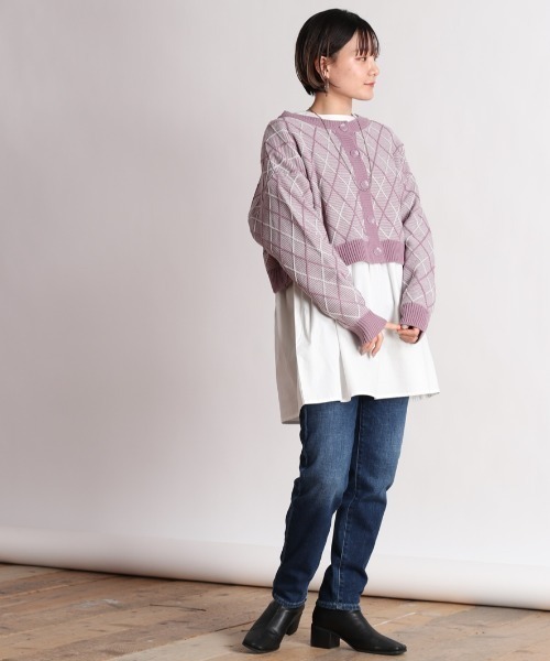 cepo(セポ)の「【SET ITEM】アーガイルショートニットカーディガン+ティアードシャツワンピース(カーディガン/ボレロ・レディース・ブラック/パープル/ライム・M)」の19枚目の写真