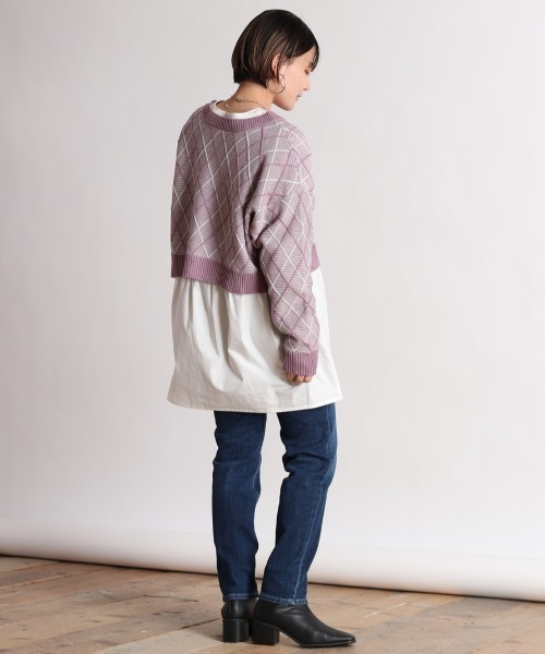 cepo(セポ)の「【SET ITEM】アーガイルショートニットカーディガン+ティアードシャツワンピース(カーディガン/ボレロ・レディース・ブラック/パープル/ライム・M)」の20枚目の写真
