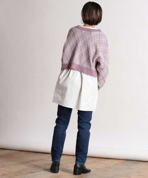 cepo(セポ)の「【SET ITEM】アーガイルショートニットカーディガン+ティアードシャツワンピース(カーディガン/ボレロ・レディース・ブラック/パープル/ライム・M)」の21枚目の写真