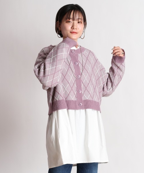 cepo(セポ)の「【SET ITEM】アーガイルショートニットカーディガン+ティアードシャツワンピース(カーディガン/ボレロ・レディース・ブラック/パープル/ライム・M)」の14枚目の写真