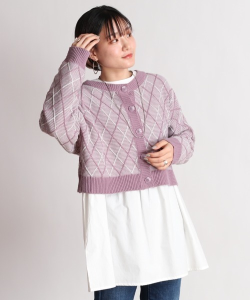 cepo(セポ)の「【SET ITEM】アーガイルショートニットカーディガン+ティアードシャツワンピース(カーディガン/ボレロ・レディース・ブラック/パープル/ライム・M)」の15枚目の写真